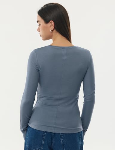 Image of Women's Merino Wool Blend Shirts Long Sleeve Tops Crew Neck Fitted Basic Tee Cozy Embrace Collection