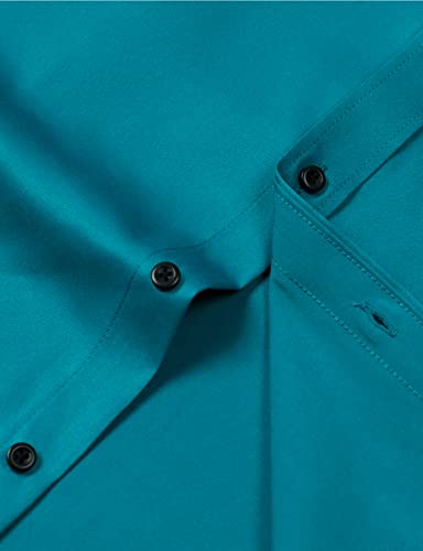 Lucmatton Men's Stylish Stretch Wrinkle-Free Dress Shirt Formal Long Sleeve Slim Fit Button Down Shirts For Wedding Party Teal X-Large #TOP5