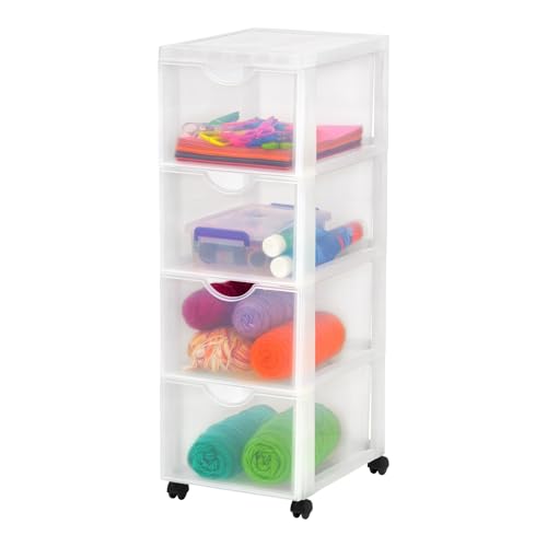 Iris Ohyama, Tour de rangement à Roulettes en Plastique, 4 Grands Tiroirs, Blanc, Ouverture Facile, Meuble de Rangement, Papeterie, pour Chambre, Salle de...