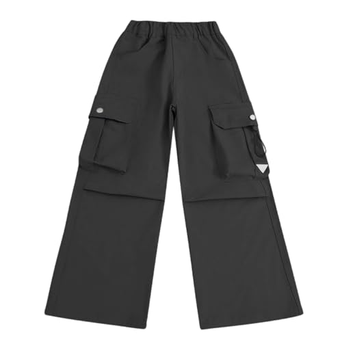 Girls Cargo Pants Casual Streetwear Solid Elastic High Waist 𝗗rawstring Jogger Trousers with Pocket