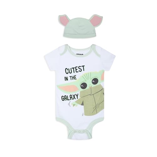 Image of STAR WARS The Mandalorian Grogu Baby Boys Short Sleeve Bodysuit and Cap Set for Newborn and Infants