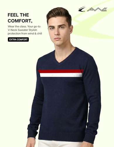 Image of AWG ALL WEATHER GEAR Men's Woolen V-Neck Full Sleeve Sweater
