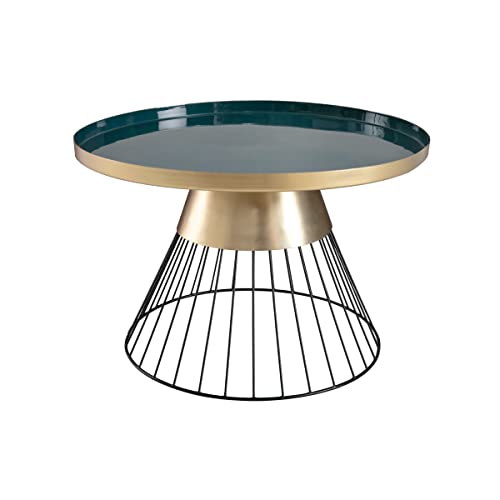 Miliboo & Stéphane Plaza Table Basse Ronde en Acier laqué Bleu pétrole et doré D55 cm Spleen