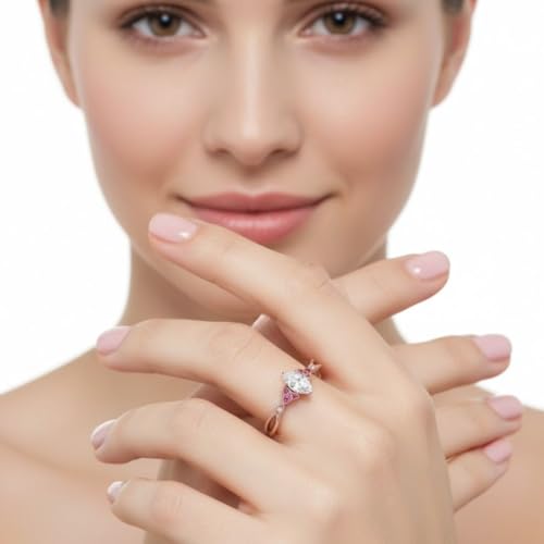 Image of 55Carat Choose Your Gemstone 14k Rose Gold Plated Marquise Shape Petite Engagement Ring Everyday Wedding Jewelry Handmade Gifts for Wife Celtic Knot Split Diamond CZ Birthstone Ring : US Size 4 to 12