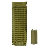 Vilgftyiet Colchón inflable de camping con bomba de pie de 20 segundos, 200 x 70 x 10 cm, resistente al desgaste, para exteriores, verde, incluye bolsa de almacenamiento y 4 parches