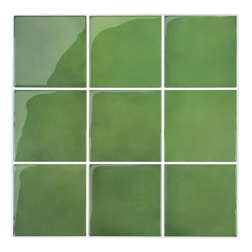 COMSTICKC Más Grueso Azulejos Adhesivos 3D Verde, 10 Piezas, Azulejos Autoadhesivos 3D de Vinilo, Paneles de Pared 3D para Salpicadero en Cocina y Baño, Impermeables, 30.5 x 30.5 cm, 2,5 mm de Grosor