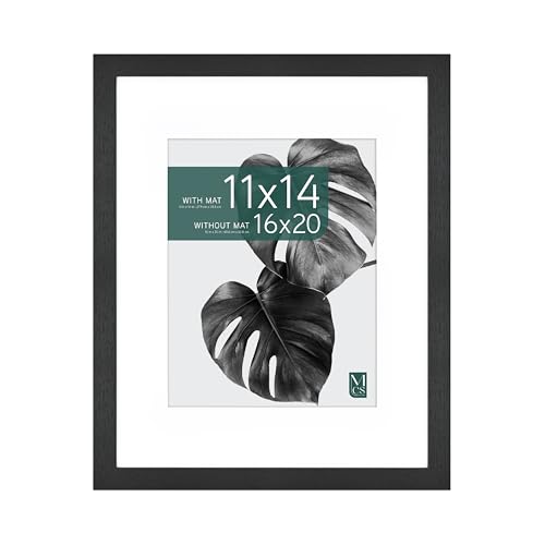 MCS Studio Gallery 16x20 Matted Photo Frame with 11x14 Picture Display, Black Woodgrain Vertical & Horizontal Wall Hanging Large Picture Frame for Photos & Art Prints (1-Pack)