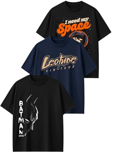 Image of LEOTUDE Oversized Half Sleeve Cottonblend Graphic Print Round Neck Drop Shoulder Tshirt for Man (Color Multicolor1)
