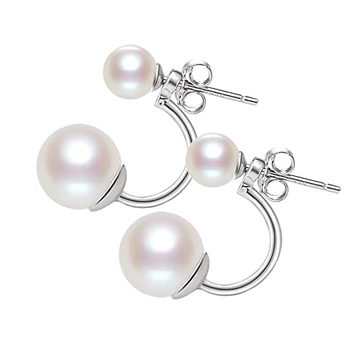 Nova&Aria Women's Shell Dangle Drop Earrings Sterling Silver Round Pearl Necklace Solitaire Earrings Jewelry Gifts