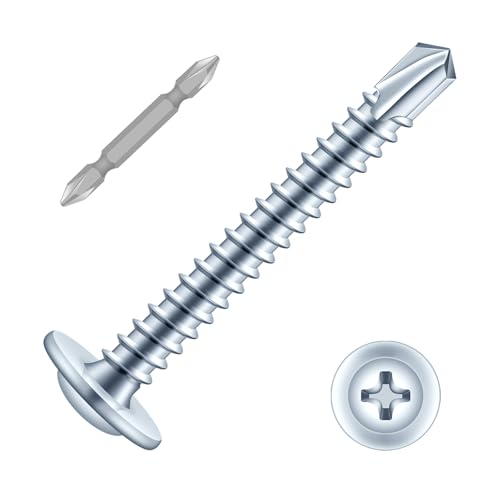 #8 x 1-1/2" Sheet Metal Screws, 150 PCS Etauwe Fast Self Tapping Screws for Metal, Phillips Modified Truss Head Self-Drilling Screws, Screwdriver Bit Included, Zinc-Plated