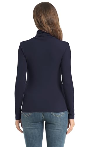 Image of Women's Casual Long Sleeve Turtleneck Tops Slim Fitted Lightweight Base Layer Shirts