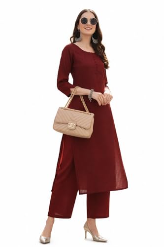 Image of Hritika Women's Cotton Blend Jacquard Woven Kurta with Palazzo Set HRKB0048