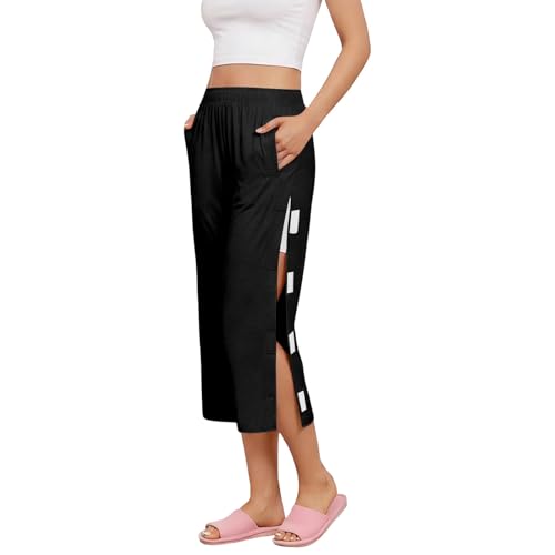 7/8 Reha Hose Damen Seitlich zu Öffnen mit Seitlich Nylonverschluss Open Leg Jogger Weites Bein Postoperative Jogginghose Unisex Sweathose mit Taschen Sportswear für Senioren Pflegebedürftige