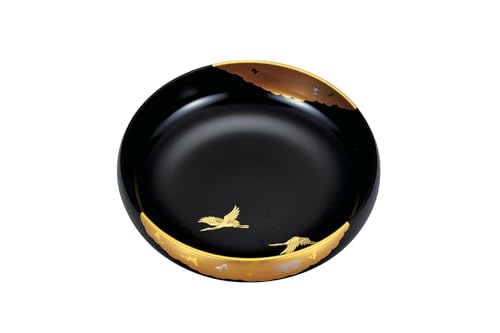 中谷兄弟商会『山中漆器』8.0菓子鉢 黒 金銀箔蒔絵 翔鶴 37-4002