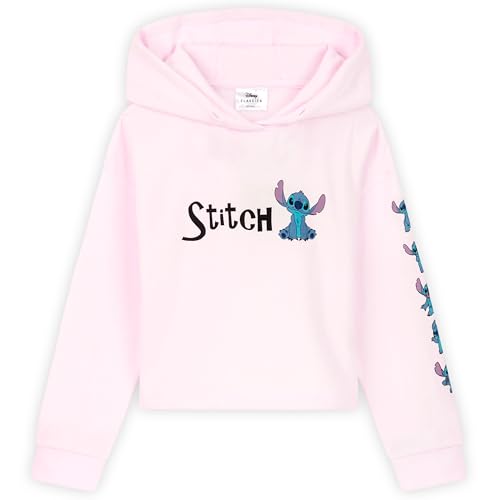 Disney Sudadera Niña Stitch, Sudadera Corta Niña, Sudadera para Niñas Crop Top, Ropa para Niñas Lilo y Stitch 7-14 años (9-10 años, Rosa)