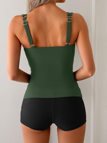 Image of B2prity Women's Tankini Swimsuit Tummy Control Ruched Two Piece Bathing Suit Push Up Modest Swim Suits with Shorts