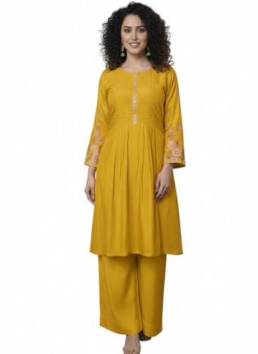 Image of Varanga Women Yellow Blossom Kurta Set
