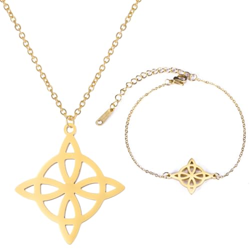 MenYiYDS 2 PCS STAINLESS STEEL WITCH CELTIC KNOT WICCAN NECKLACE GEOMETRIC PENDANT WOMEN JEWELLERY VINTAGE CELTIC KNOT NECKLACE WOMEN STERLING SILVER JEWELLERY (GOLD)