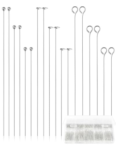 FIVEIZERO 900 PCS Eye Pins and Flat Head Pins for Jewelry Making Metal Eyepins Headpins & Ball Head Pins for DIY Earrings Necklaces Bracelets Pendants 1.2 1.6 2 Silver