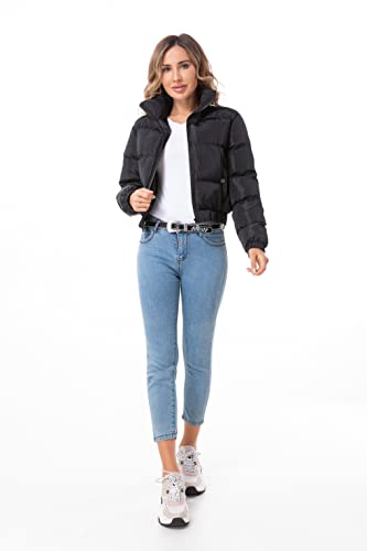 Hujoin Puffer Jacket Womens Casual Long Sleeve Bomber Jacket Full Zip Padded Winter Coat4