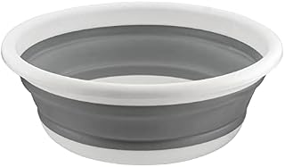 Homeshopa Collapsible Washing Up Bowl, 9 Litre Round Folding Wash Basin, Multipurpose Portable Washing Basket, Silicone Bucket for Kitchen Outdoor Travel Camping Hiking Caravan Water Carrier- Grey