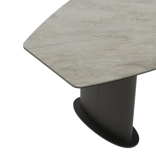 Image of Wakefit Crosne Dining Table - Antalia Beige - 6 Seater I Marble Finish I Vitrified Tile Top I Antalia Beige