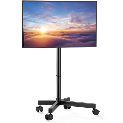 HUANUO Rolling TV Stand for 23-60 Inch LCD LED OLED 4K Smart TVs Holds up to 88lbs, Mobile TV Cart with Height Adjustable, Tilting Portable TV Stand with Locking Wheels Max VESA 400x400mm, HNTVMC03