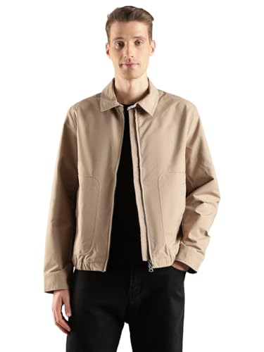 Image of Solid relaxed fit polyester jacket