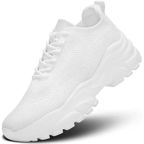 Womens Walking Shoes Non Slip Ladies Running Fashion Athletic Sneakers Work Gym Tennis Athletic Sports Comfort Breathable Lightweight Mesh Soft Sole White Cover