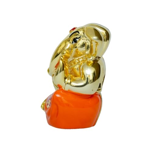 Image of Gold Plated Shubh Labh Ganesha Idol | Perfect for Car Dashboard, Home & Office |Auspicious Gift | Prosperity & Good Fortune| Vastu Blessings | Height 1.5 Inch