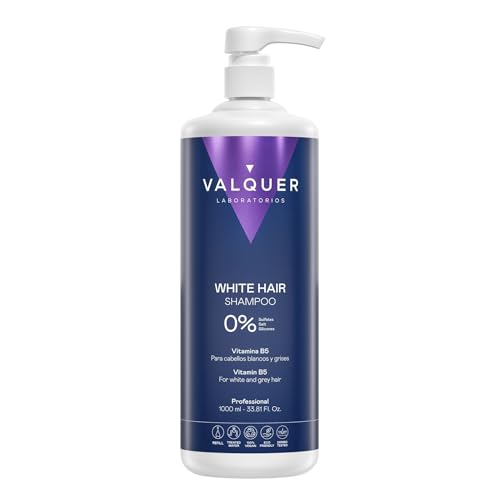 VALQUER Champú Zero para Cabello Blanco y Gris | Matiza Tonos Amarillos y Mantiene el Color Natural | Brillo y Suavidad con Vitaminas | Vegano | 1 L