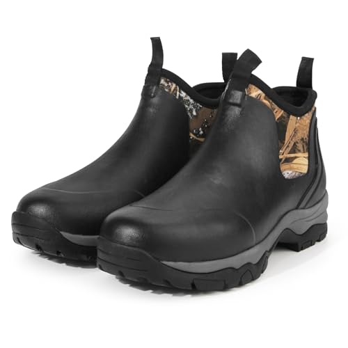 GUGULUZA Men's Ankle Rubber Boots, Short Hunting Boots with Neoprene, Waterproof Rain Footwear Insulated Outdoor Mud Shoes for Gardening,Fishing Camping