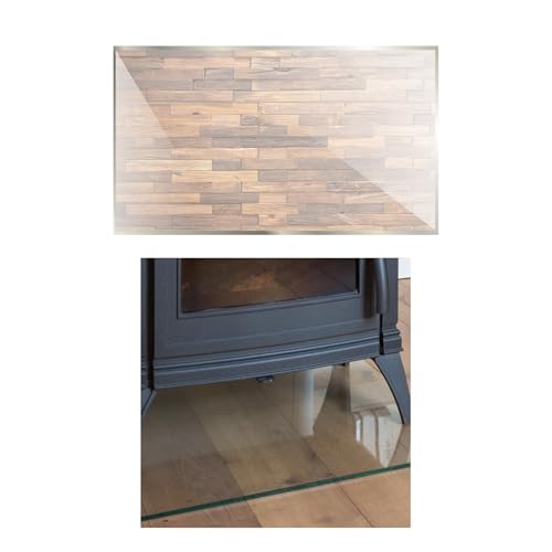 TMK ArtDeko Placa protectora rectangular de cristal templado para estufas de chimenea, 65 x 60 cm