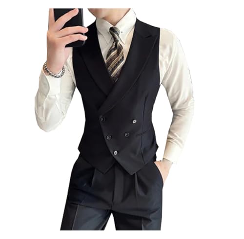 Mnjyihy Men Dress Suit Vests Casual V Neck Slim Fit Double Breasted Formal Business Tuxedo Wedding Waistcoat