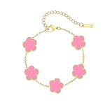 FLY FEI 18K Gold-Plated Four Leaf Clover Bracelet for Women,Adjustable lucky Bracelet Jewelry Gift-Hypoallergenic Charm for Birthdays, Wellness & Daily Wear(style01-Pink)