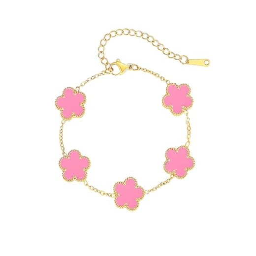 FLY FEI Pulseira feminina banhada a ouro 18 K com trevo de quatro folhas, conjunto de pulseiras ajustáveis da sorte, joias e berloques hipoalergênicos para aniversários, bem-estar e uso diário, 0.51