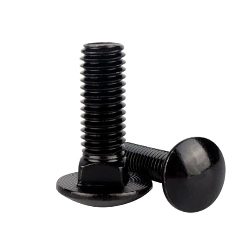 Image of 1 /2-13 x 1-1 /2 inch Carriage Bolts Screws Black Finish, Round Head Square Neck, 304 Stainless Steel 18-8, UNC Full Machine Coarse Thread, 5Pcs