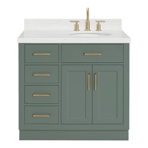 ARIEL Hepburn 36 inch Right Offset Oval Sink Bathroom Vanity with...