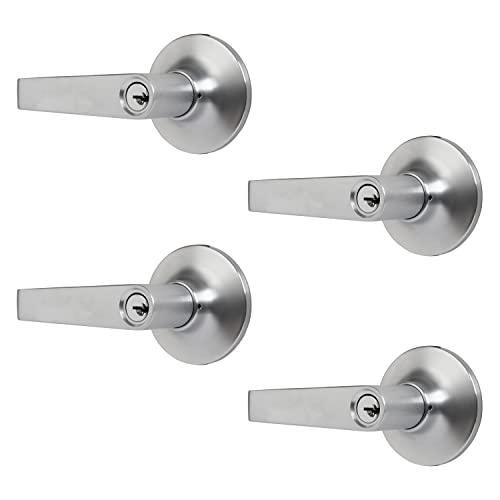 Image of BRINKS Commercial - 4 Pack Light Duty Keyed Door Entry Lever, Satin Chrome Finish - Meets ANSI Grade 2 Standards and is ADA Compliant
