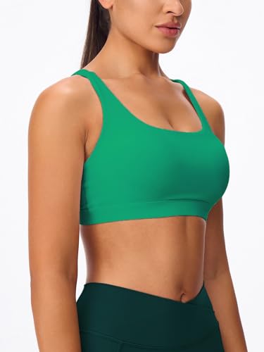 Image of Women's Strappy Sports Bras Light Compression Crop Criss Cross Back Padded Workout Yoga Bra Supportive U Neckline