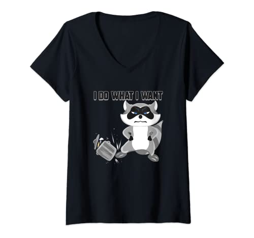 Mujer Regalo de mapache para los amantes de la basura, panda Racoon I Do What I Want Camiseta Cuello V