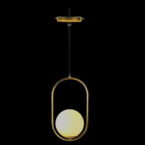 Image of Lexton Golden Capsule Decorative Hanging Ceiling Pendant Light, White Globe & Metal for Bedroom, Living Room (Bulb Not Included)
