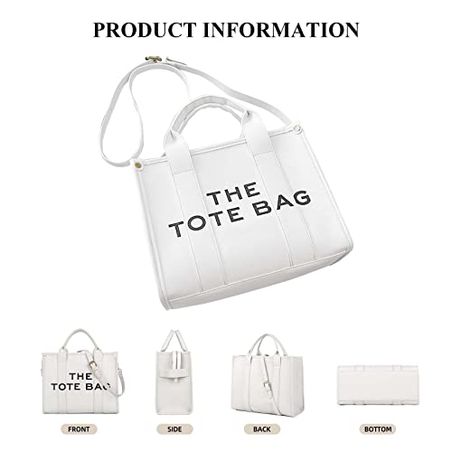 The Tote Bag For Women, Leather Tote Bag White With Zipper Sturdy Durable Waterproof Cute Women's Tote Handbags, Tote Purse Crossbody Bags For Women, Shoulder Bag For School, Work, Travel #TOP4