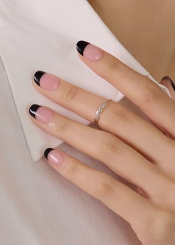 Image of ohora Semi Cured Gel Nail Strips (N Chic French) - Black, French, Works with Any UV /LED Lamps, Salon-Quality, Long Lasting, Easy to Apply & Remove - Includes 2 Prep Pads, Nail File & Wooden Stick