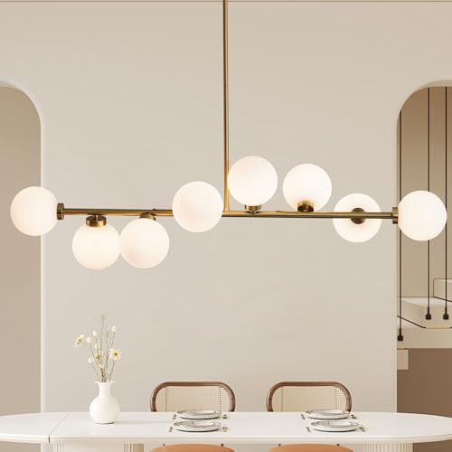Brass Gold Linear Chandelier, 40 Inch Modern Bubble Chandelier