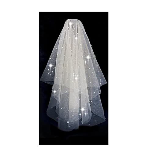 OPYTR Hochzeit Schleier Bling Bling zweilagiger kurzer Hochzeits-Brautschleier, glänzender Pailletten-Glitzer-Braut-Mesh-Schleier, Metallkamm, EllbogenlängeEllenbogenlänge Cover