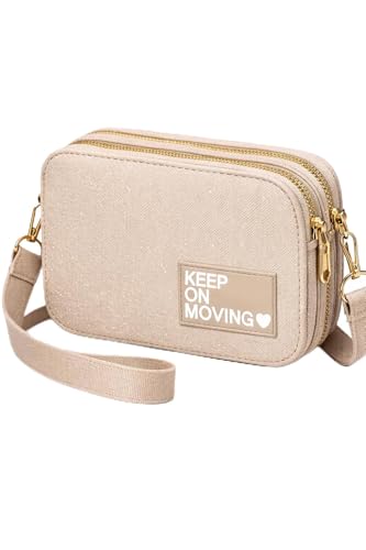 Bolsa Feminina Pequena Transversal com Alça Ajustável e Removível, Carteira Porta Celular, Porta Cartões e Bolso com Zíper, Bolsa Compacta Elegante para Passeio, Festa e Uso Diário (Bege)