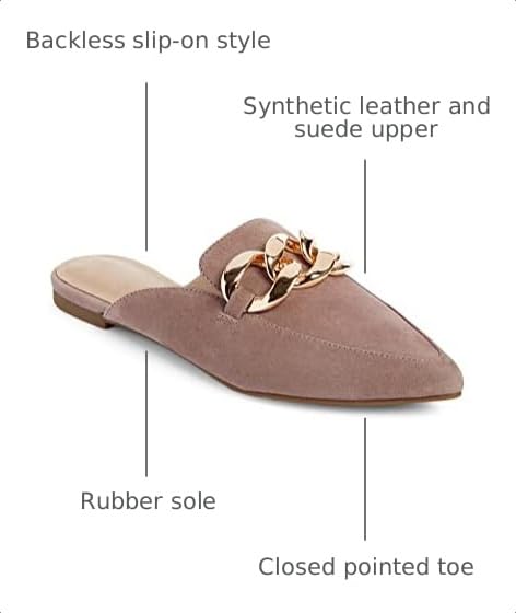 Image of Juliet Holy Womens Mules Flats Pointed Toe Backless Loafers Slip on Metal Chain Slides