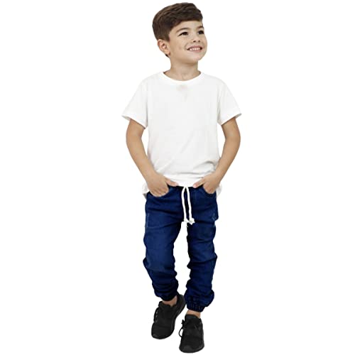 Calça Jogger Infantil Com Cós Elastico Punho Menino (08, Jeans Escuro)