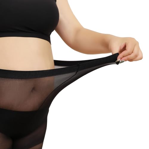 Image of Women's 2 Pairs Plus Size Stockings Control Top Pantyhose Sheer High Waist Plus Size Tights for Curvy Ultra-Soft